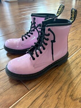 Doc Martens Boots Girls Size 3 Patent Leather Pink Moto Side Zip
